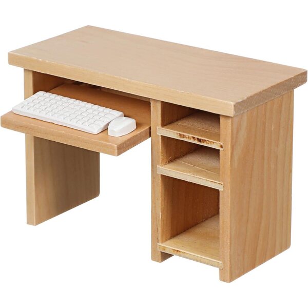Garneck Miniatura Scrivania Computer in Legno con Tastiera e Mouse 1:12