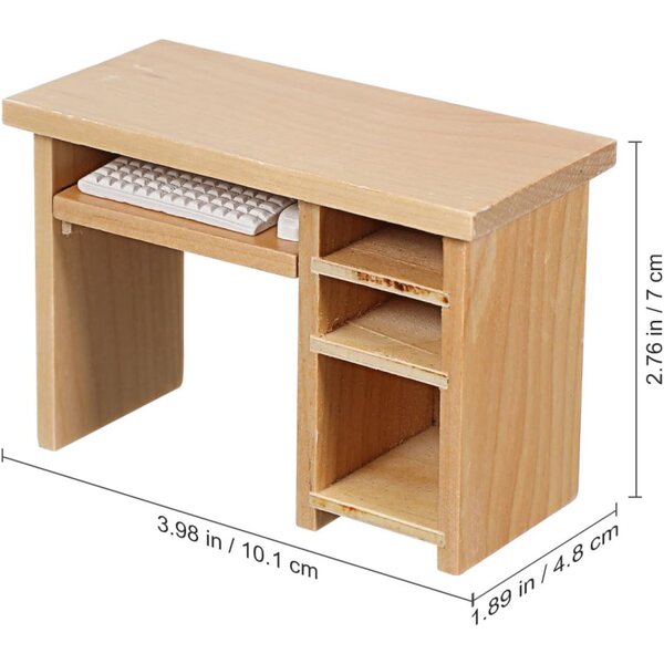 Garneck Miniatura Scrivania Computer in Legno con Tastiera e Mouse 1:12