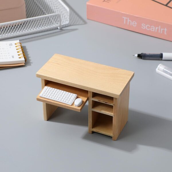 Garneck Miniatura Scrivania Computer in Legno con Tastiera e Mouse 1:12