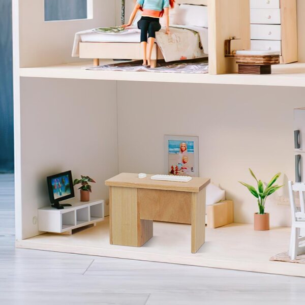 Garneck Miniatura Scrivania Computer in Legno con Tastiera e Mouse 1:12