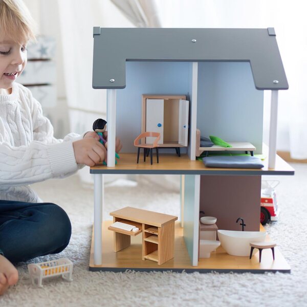 Garneck Miniatura Scrivania Computer in Legno con Tastiera e Mouse 1:12
