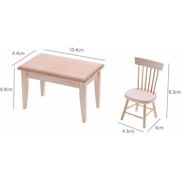 Miniatuur houten bureau en stoelset voor Toddmomy Dollhouse