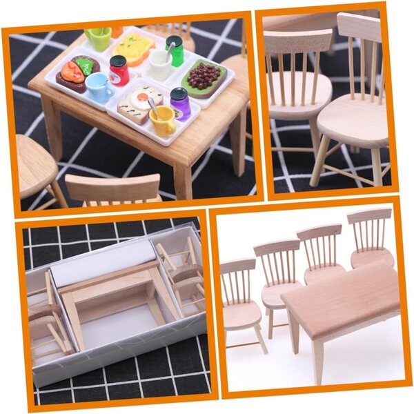 Miniatuur houten bureau en stoelset voor Toddmomy Dollhouse