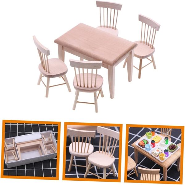 Miniatuur houten bureau en stoelset voor Toddmomy Dollhouse