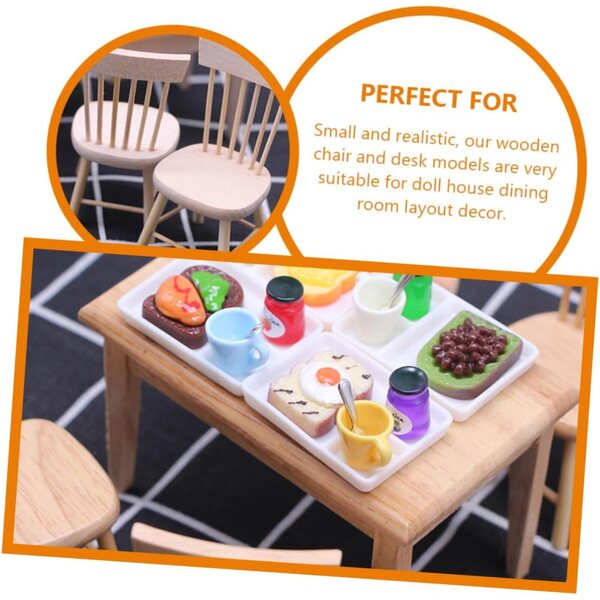 Miniatuur houten bureau en stoelset voor Toddmomy Dollhouse