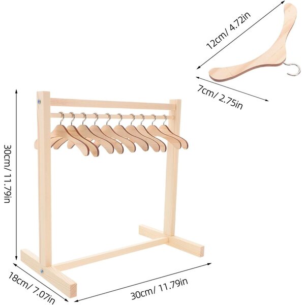 Kleiderbügel-Set aus Holz für Puppen mit 10 rutschfesten Mini-Kleiderbügeln 30 cm
