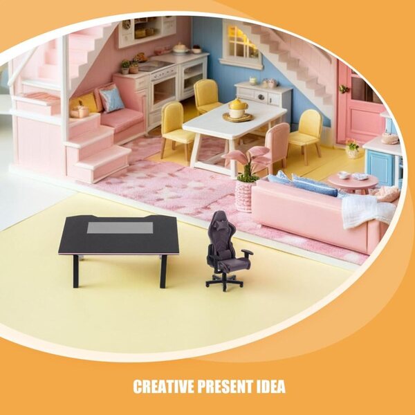 Set Scrivania e Sedia da Gioco in Miniatura 1:12 per Casa delle Bambole - Nero
