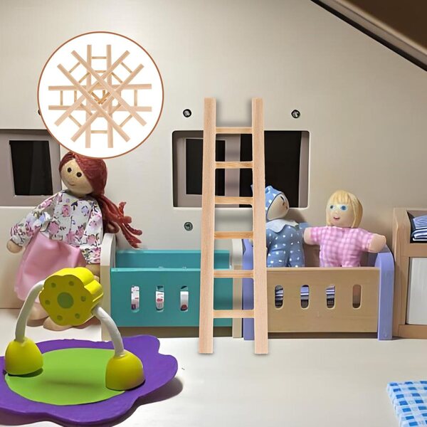 Mini Scala in Legno per Casa delle Bambole 4 Pezzi - Accessorio Miniatura Realistico