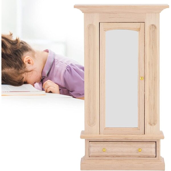 1:12 Mini-Kleiderschrank aus Holz mit Spiegel für Puppenhaus – Picysa