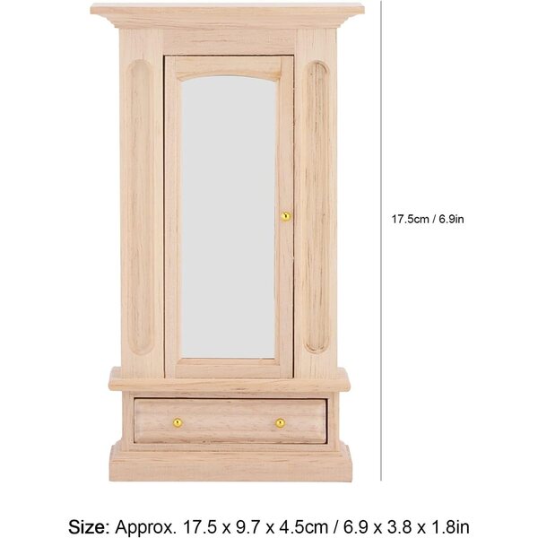 1:12 Mini-Kleiderschrank aus Holz mit Spiegel für Puppenhaus – Picysa