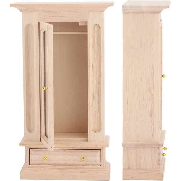 1:12 Mini-Kleiderschrank aus Holz mit Spiegel für Puppenhaus – Picysa