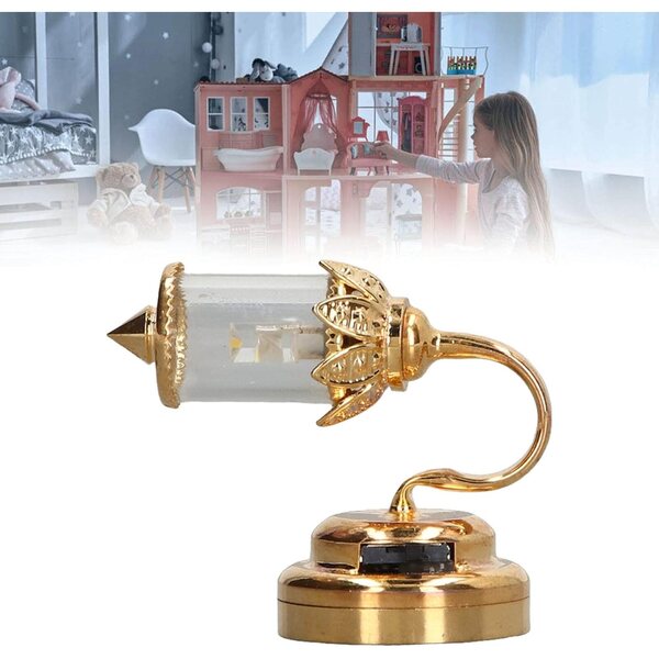 Lampada in Miniatura Casa delle Bambole 1:12 Paralume Metallo Dorato LED Vintage