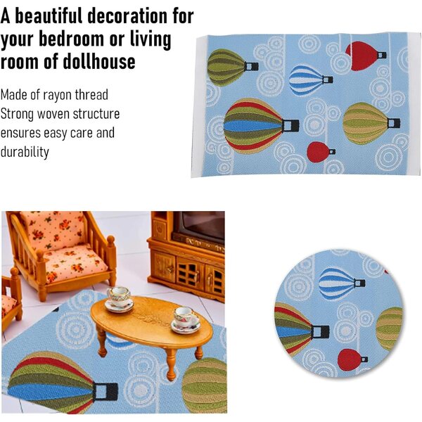 Tappeto miniatura 1:12 in filo di rayon per casa delle bambole - design nuvola