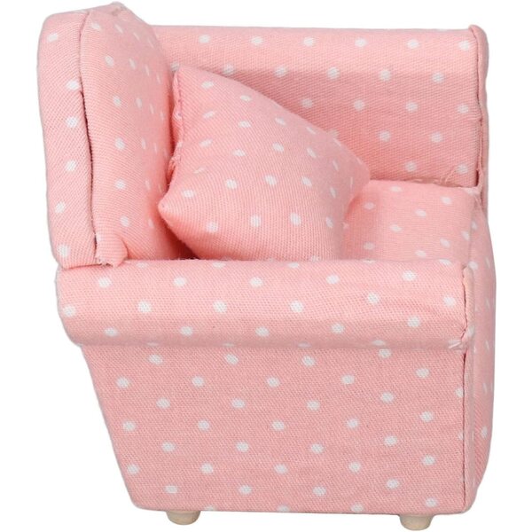 Mini Divano per Casa delle Bambole 1:12 in Legno con Tessuto e Cuscino Rosa Pois