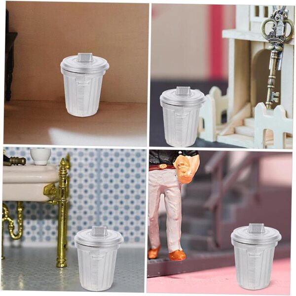 Mini Poubelle in Lega Argento per Casa delle Bambole 1:12 - Accessorio Realistico