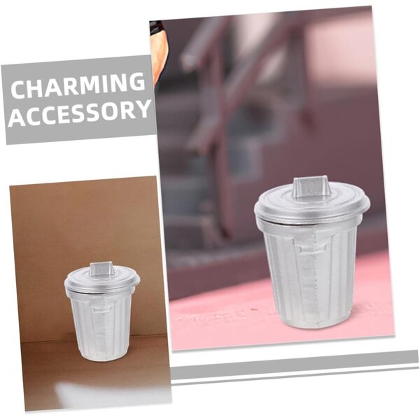 Mini Poubelle in Lega Argento per Casa delle Bambole 1:12 - Accessorio Realistico