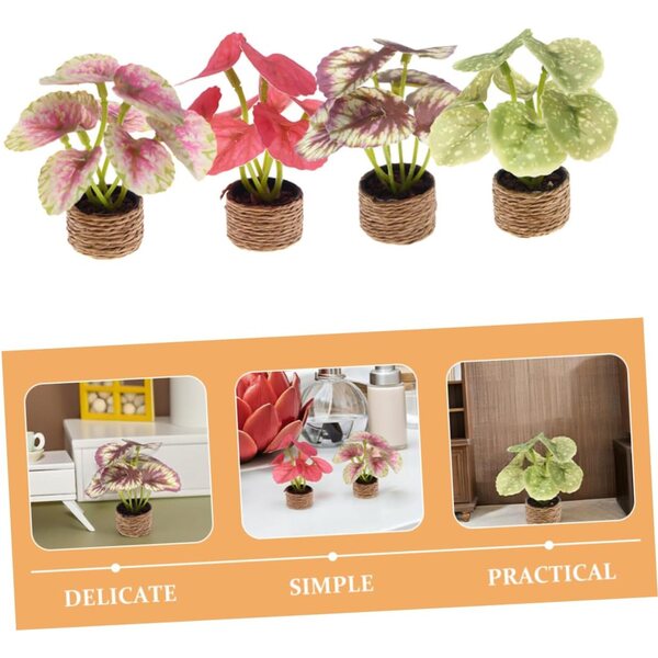 SHINEOFI Set 4 Mini Bonsai Artificiali in Vaso per Decorazioni Indoor Senza Manutenzione