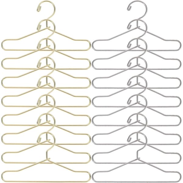 iplusmile 20 Mini-Kleiderbügel aus goldenem und silbernem Metall für Puppen, 65 mm, widerstandsfähig und elegant