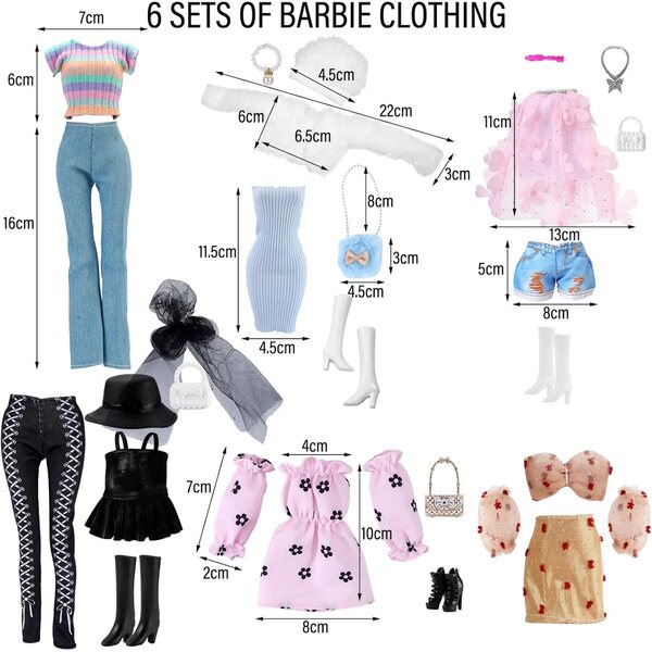 Set 29 Pezzi Vestiti e Accessori per Bambola 30 cm - Moda Vari Stili per Bambine