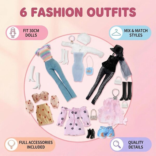 Set 29 Pezzi Vestiti e Accessori per Bambola 30 cm - Moda Vari Stili per Bambine