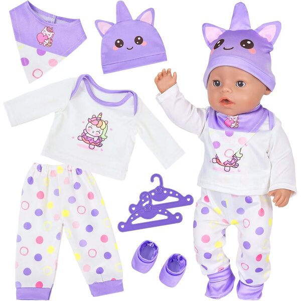 Lila Kleidungsset 5-teilig für Puppen 35-45 cm - Xerteam