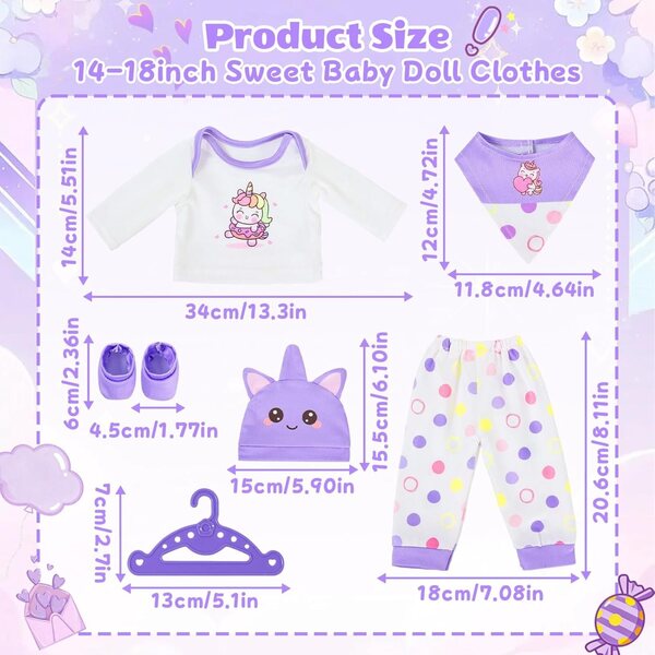 Lila Kleidungsset 5-teilig für Puppen 35-45 cm - Xerteam
