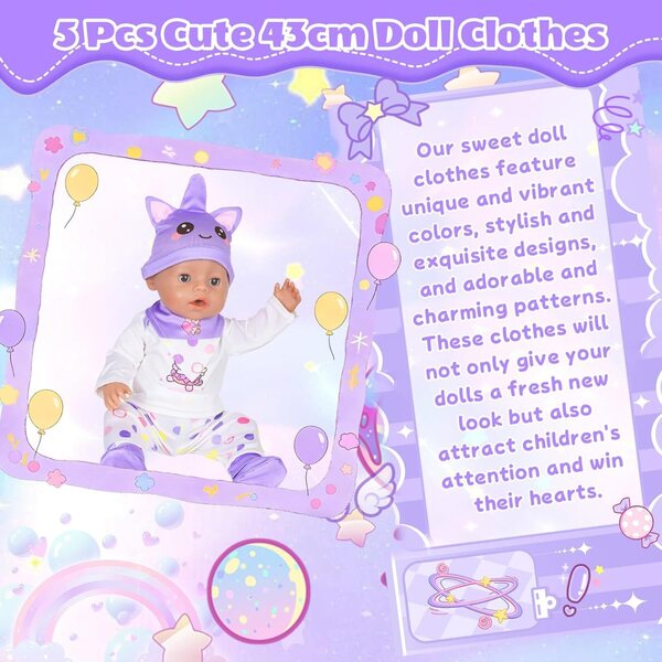 Lila Kleidungsset 5-teilig für Puppen 35-45 cm - Xerteam