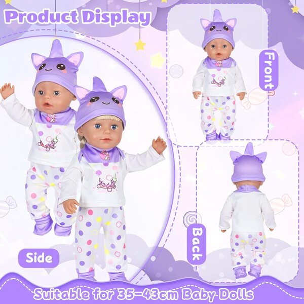 Lila Kleidungsset 5-teilig für Puppen 35-45 cm - Xerteam