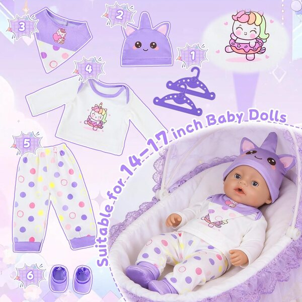 Lila Kleidungsset 5-teilig für Puppen 35-45 cm - Xerteam