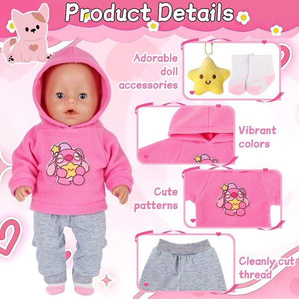 Abiti rosa per bambole da 14 a 18 pollici - Set completo moda Carreuty
