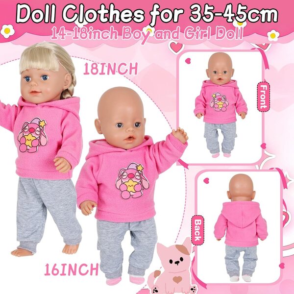 Abiti rosa per bambole da 14 a 18 pollici - Set completo moda Carreuty
