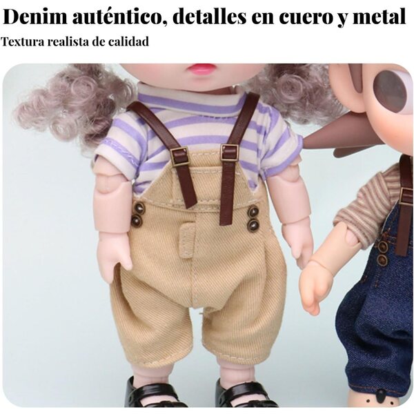 Salopette per Bambole 20cm con Bretelles Regolabili - Denim e Sergé di Qualità