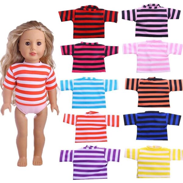 Blau gestreiftes T-Shirt für 46 cm große amerikanische Puppe – Freizeitkleidung