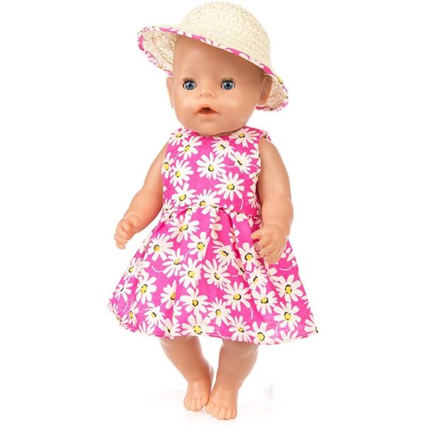 Abito con Cappello di Paglia per Bambole 46 cm Stampa Floreale Uteruik
