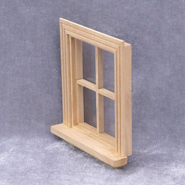 Cornice finestra in legno naturale 4 pannelli per casa bambole scala 1/12