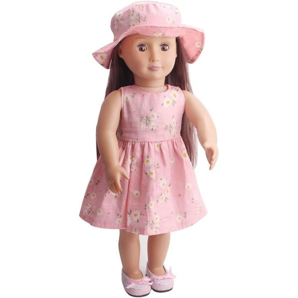 Abito con Cappello per Bambola 46 cm - Stile Casual a Fiori Rosa Uteruik