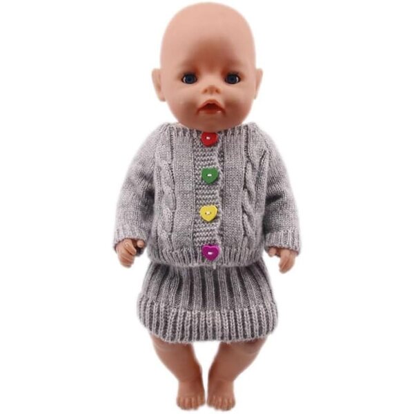 Abito per bambola americana 46 cm - Top e gonna in maglia grigio elegante