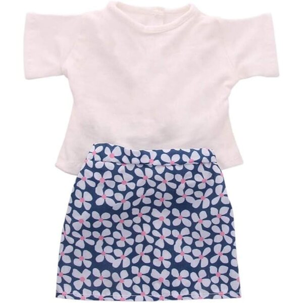 Abbigliamento per bambola 46 cm - T-shirt bianca e gonna floreale casual