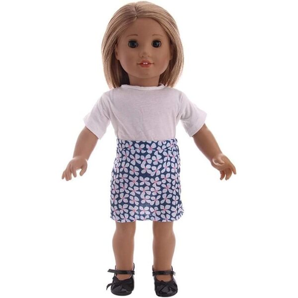 Abbigliamento per bambola 46 cm - T-shirt bianca e gonna floreale casual