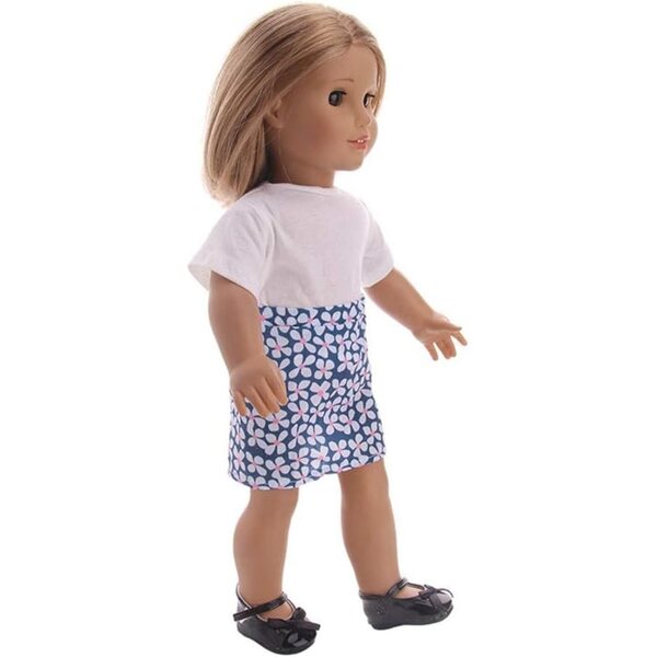 Abbigliamento per bambola 46 cm - T-shirt bianca e gonna floreale casual