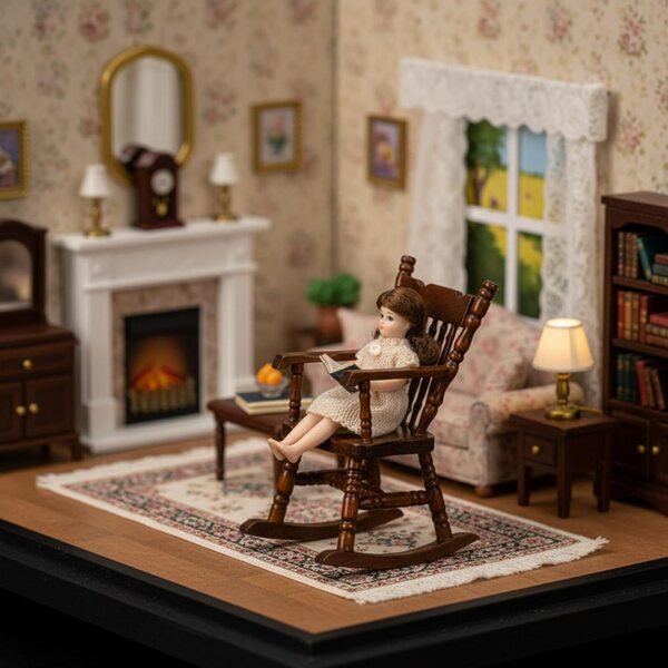 Vintage 1:12 Puppenhaus Miniatur Schaukelstuhl CAZSTYK