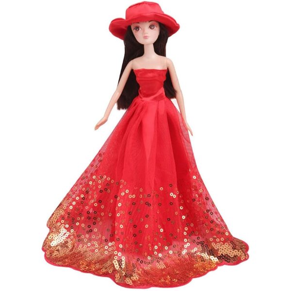 Kleid mit Pailletten und Hut für 30 cm Puppe – Elegantes Abendkleid