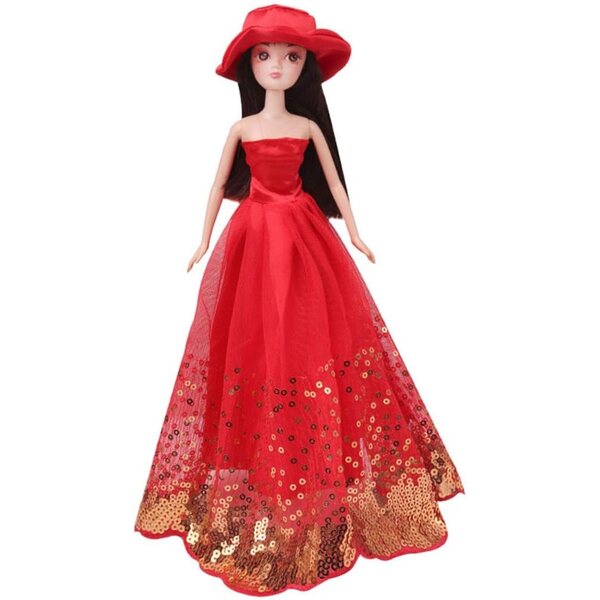 Kleid mit Pailletten und Hut für 30 cm Puppe – Elegantes Abendkleid