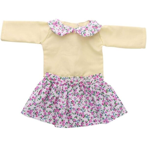 Lässiges Kleidungsset für 45-cm-Puppen: langärmliges Oberteil und Blumenrock
