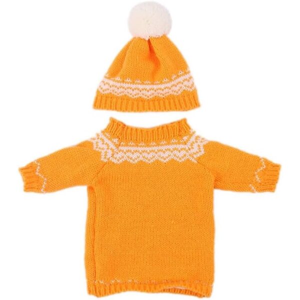 Strickkleid mit Mütze für amerikanische Puppe 46 cm, orangefarbenes Winterkleid