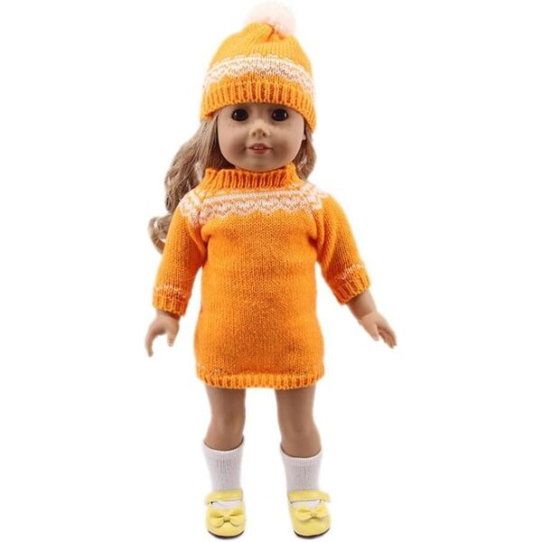 Vestito in maglia con cappello per bambola americana 46 cm, abito invernale arancione
