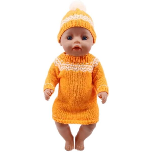 Vestito in maglia con cappello per bambola americana 46 cm, abito invernale arancione