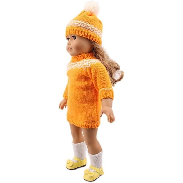 Vestito in maglia con cappello per bambola americana 46 cm, abito invernale arancione