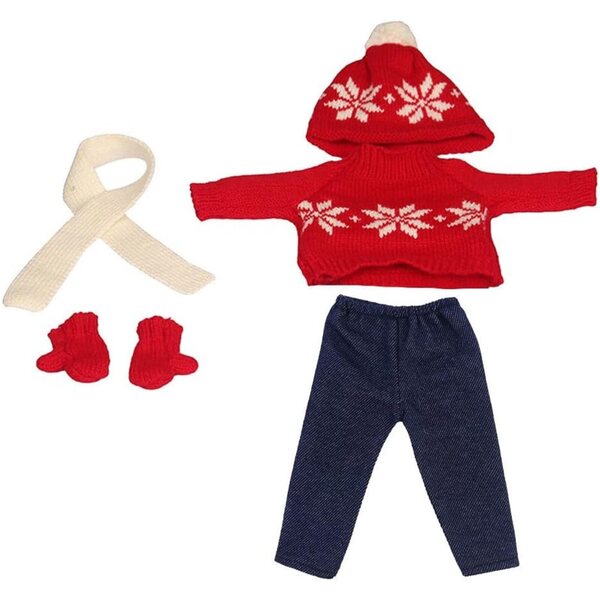 Komplettes Weihnachtskleidungsset für 46-cm-Puppen mit Pullover, Jeans und Accessoires