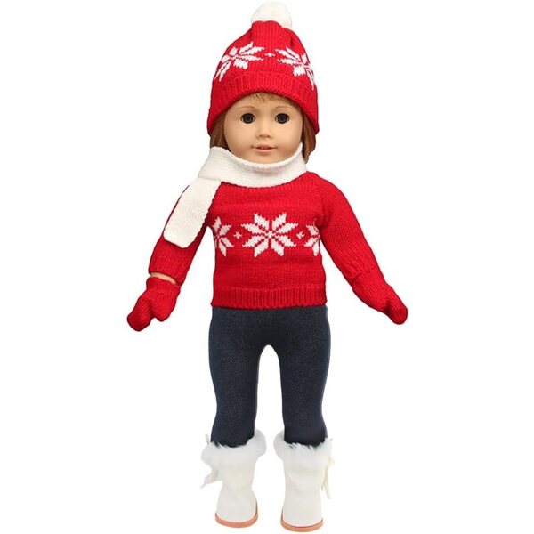 Komplettes Weihnachtskleidungsset für 46-cm-Puppen mit Pullover, Jeans und Accessoires